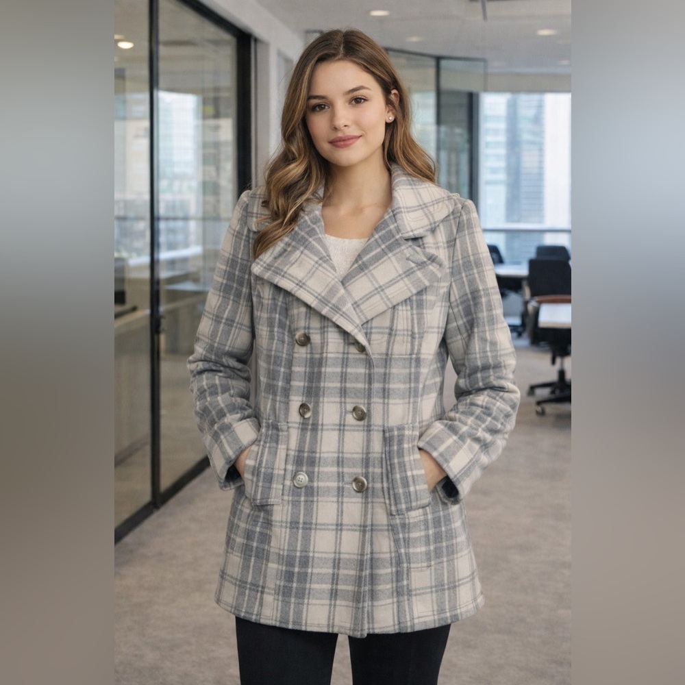 ✨ Old Navy Plaid Peacoat Jacket - Small